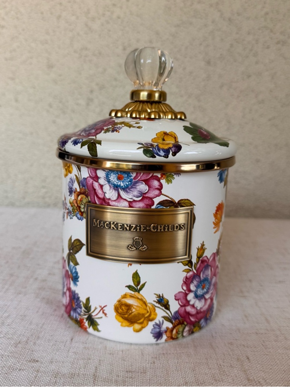 MacKenzie-Childs White Flower Market Small Canister